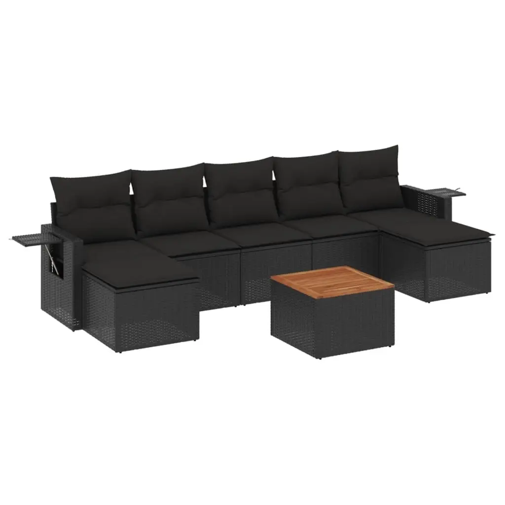 8 Piece Garden Sofa Set with Cushions Black Poly Rattan 3224690 - Furniture