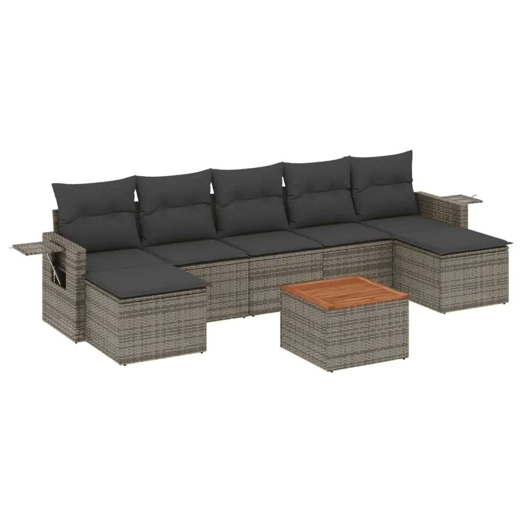 8 Piece Garden Sofa Set with Cushions Grey Poly Rattan 3224695 - Furniture