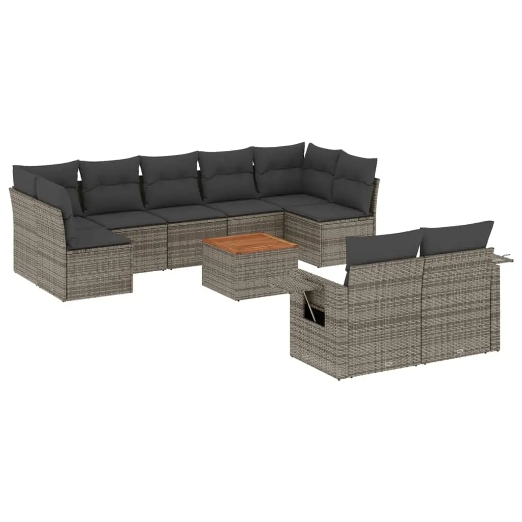 10 Piece Garden Sofa Set with Cushions Grey Poly Rattan 3224716 - Furniture