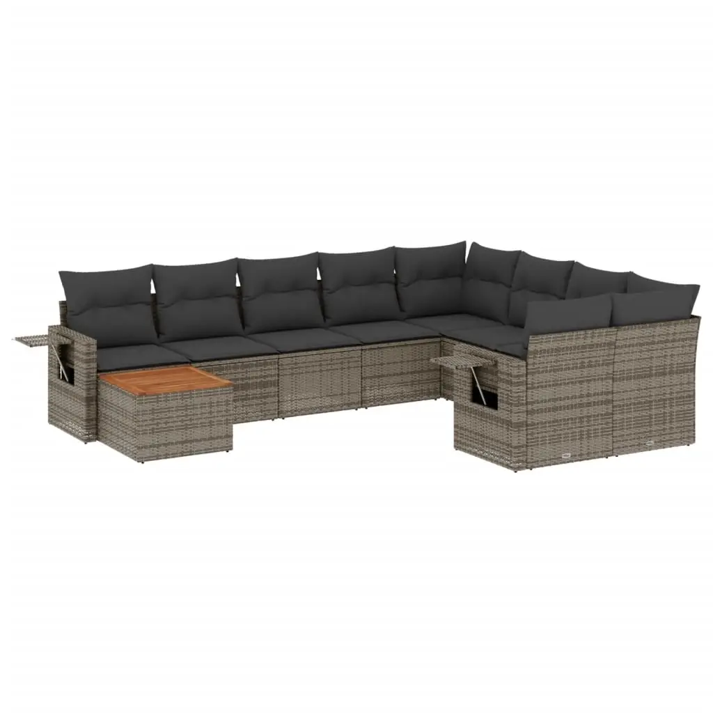 10 Piece Garden Sofa Set with Cushions Grey Poly Rattan 3224730 - Furniture