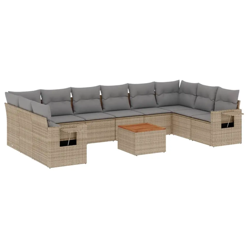 11 Piece Garden Sofa Set with Cushions Beige Poly Rattan 3224736 - Furniture