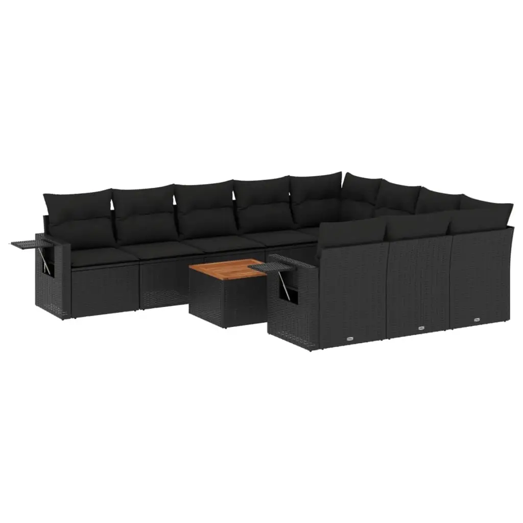11 Piece Garden Sofa Set with Cushions Black Poly Rattan 3224739 - Furniture