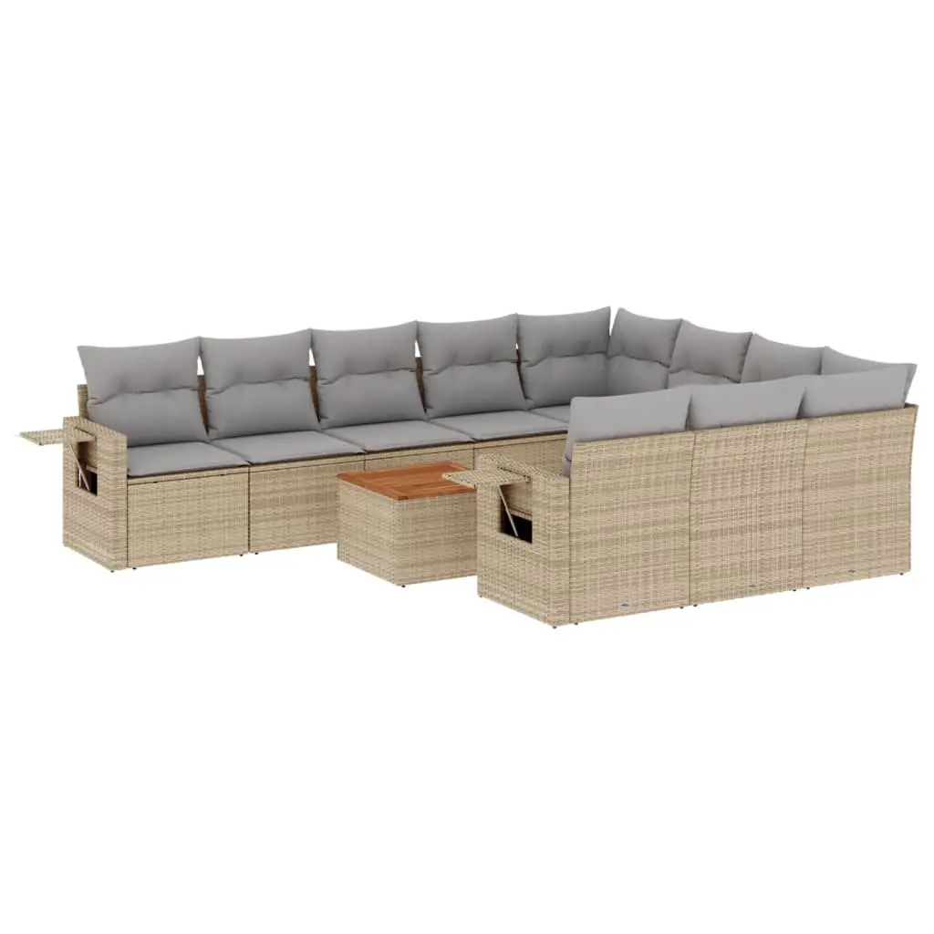 11 Piece Garden Sofa Set with Cushions Beige Poly Rattan 3224743 - Furniture