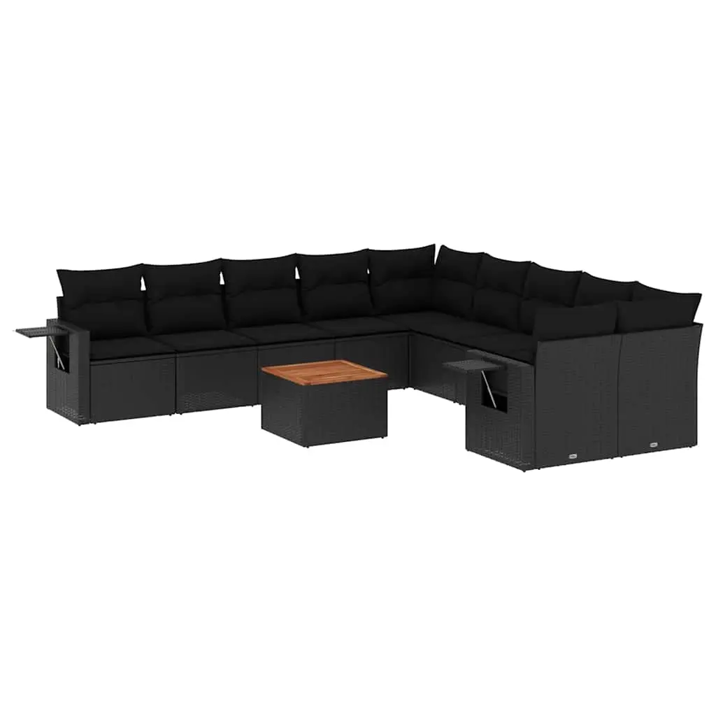 11 Piece Garden Sofa Set with Cushions Black Poly Rattan 3224753 - Furniture