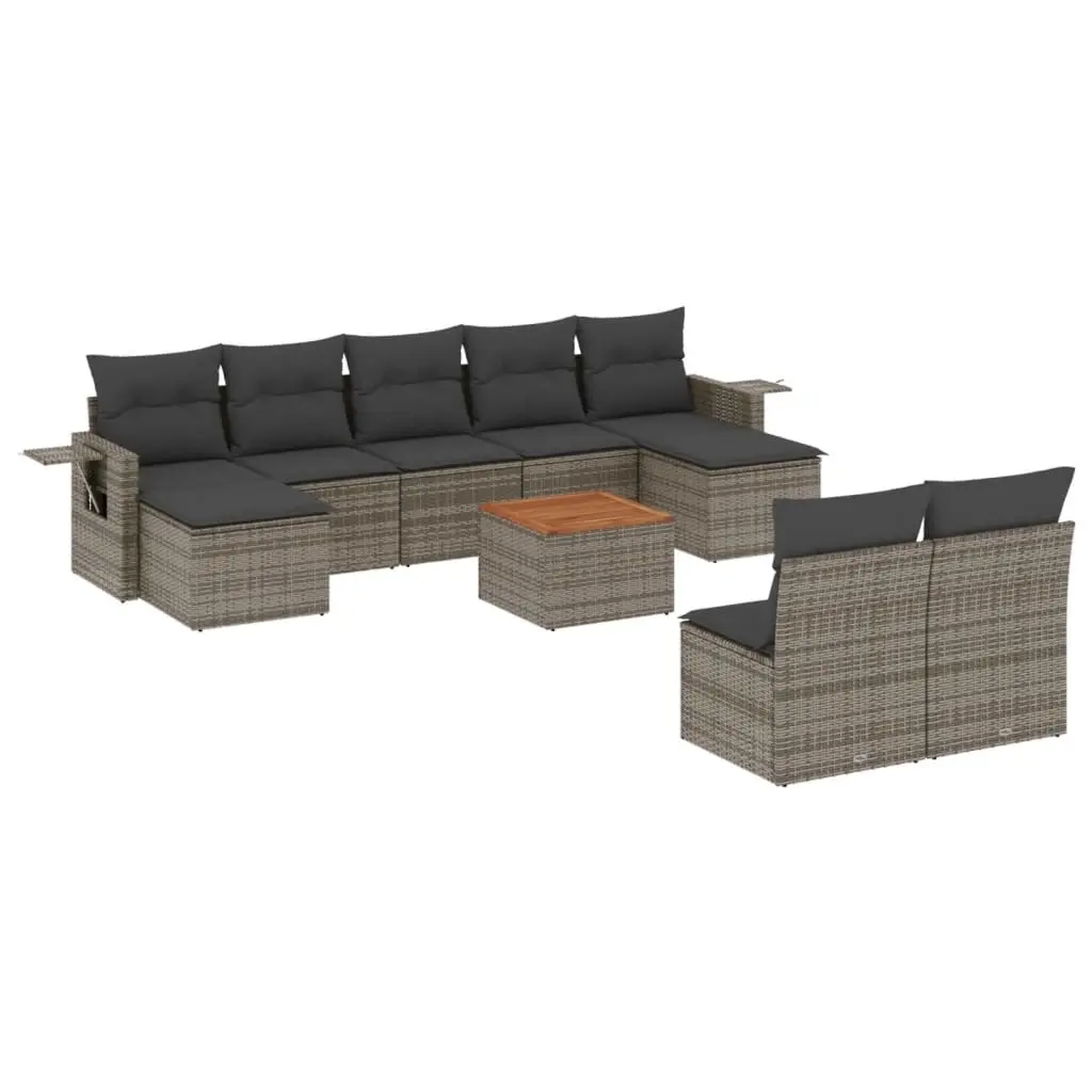 10 Piece Garden Sofa Set with Cushions Grey Poly Rattan 3224765 - Furniture