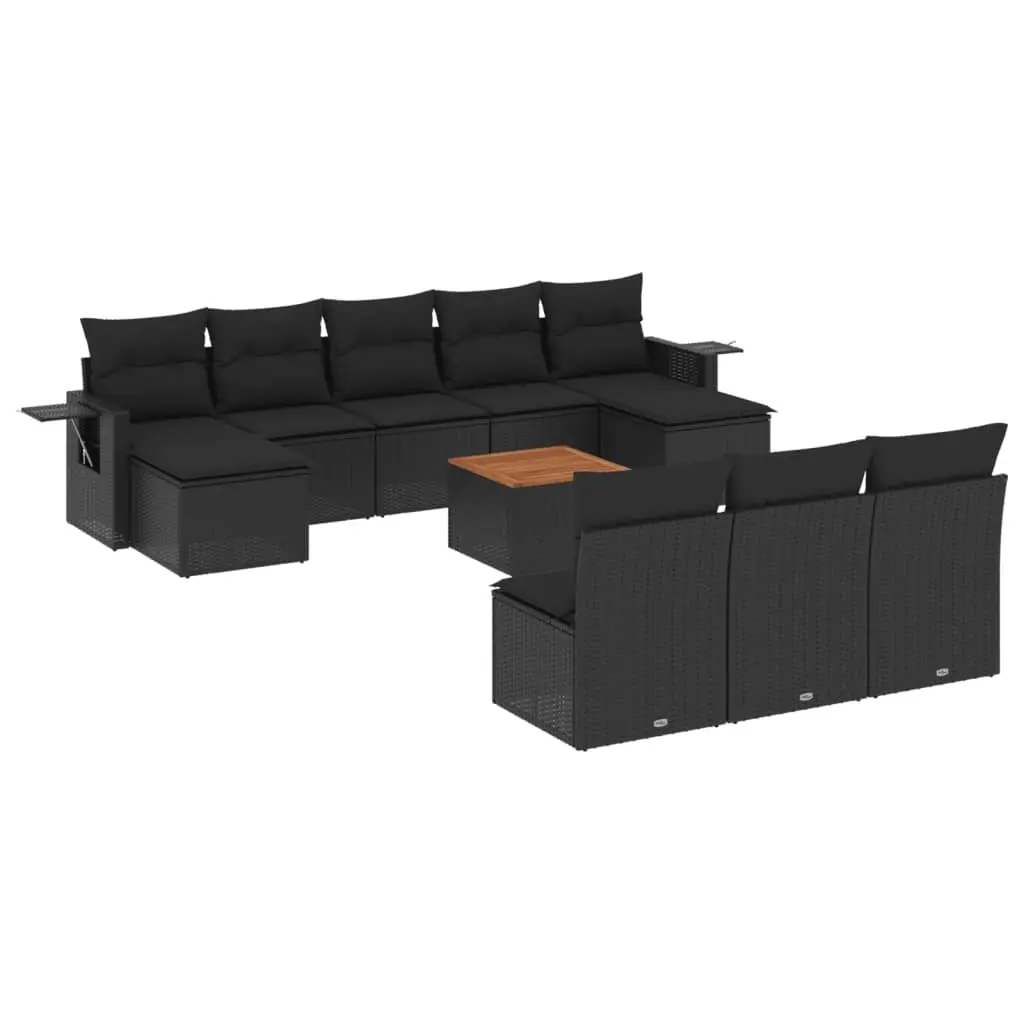 11 Piece Garden Sofa Set with Cushions Black Poly Rattan 3224767 - Furniture