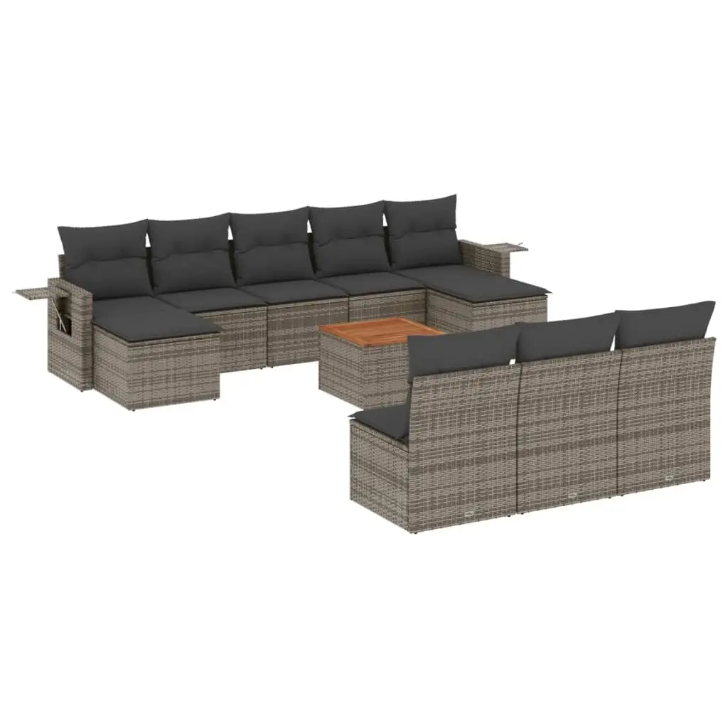 11 Piece Garden Sofa Set with Cushions Grey Poly Rattan 3224772 - Furniture