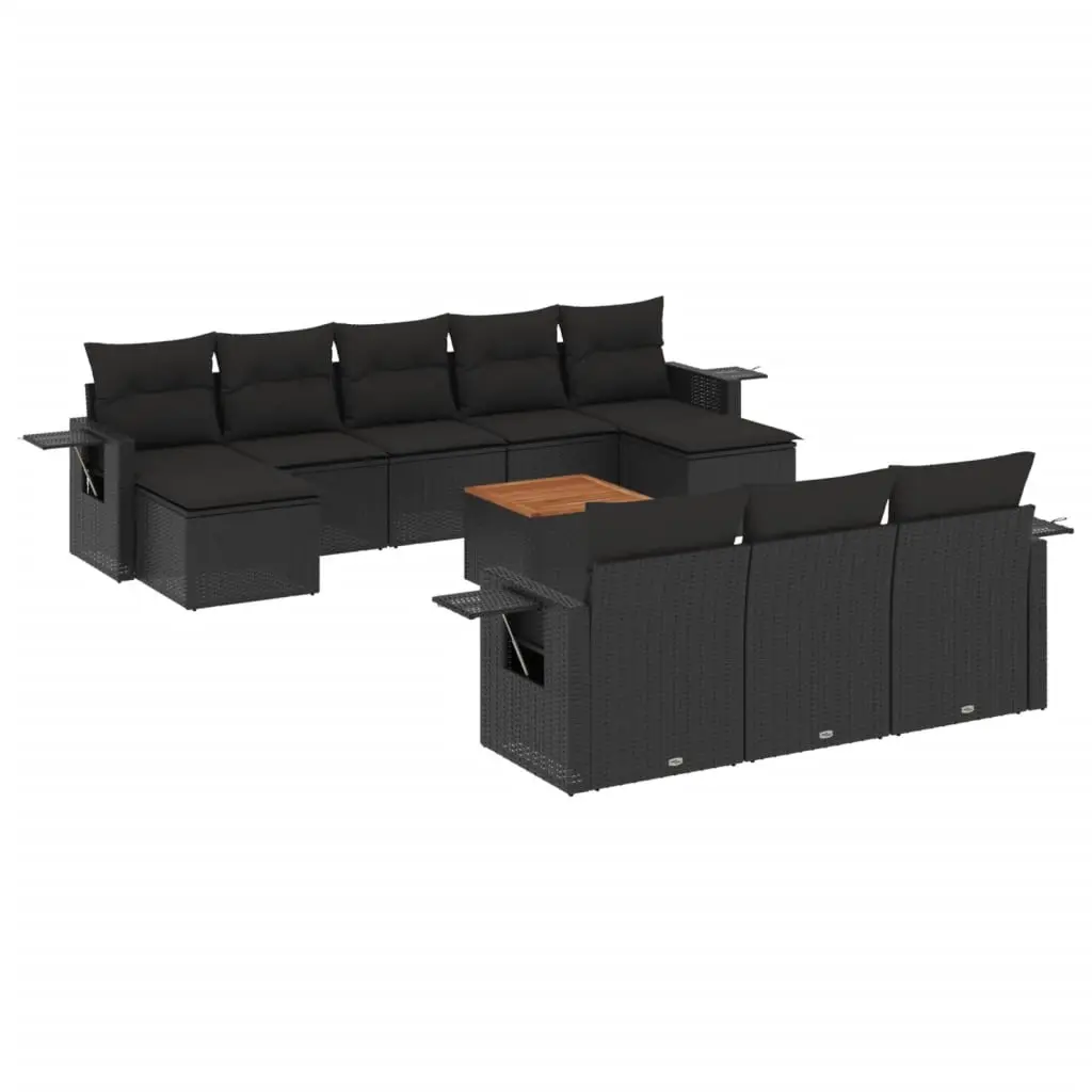 11 Piece Garden Sofa Set with Cushions Black Poly Rattan 3224781 - Furniture