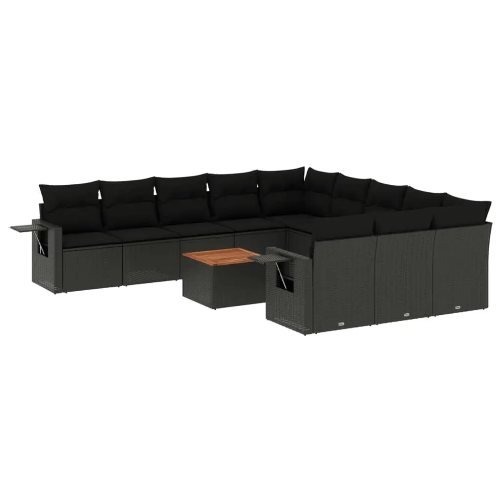 12 Piece Garden Sofa Set with Cushions Black Poly Rattan 3224788 - Furniture
