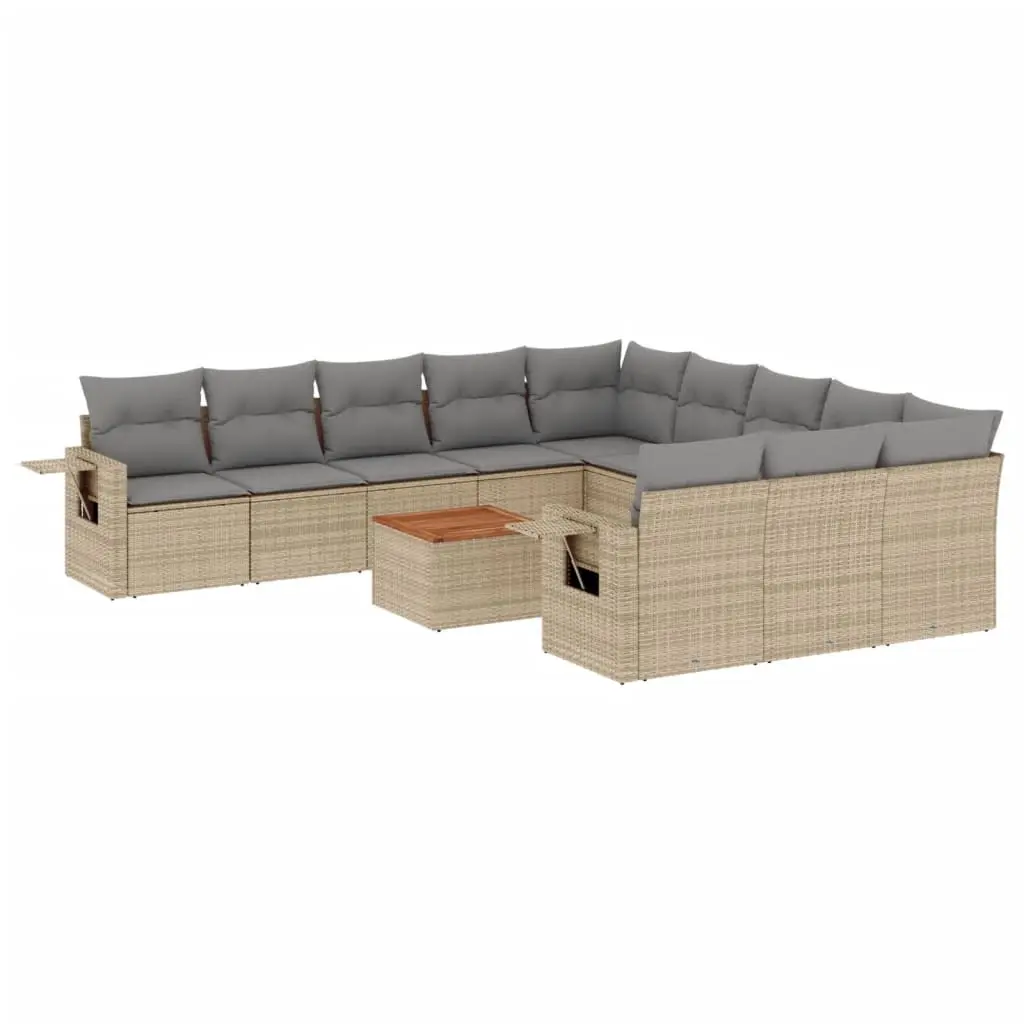 12 Piece Garden Sofa Set with Cushions Beige Poly Rattan 3224792 - Furniture