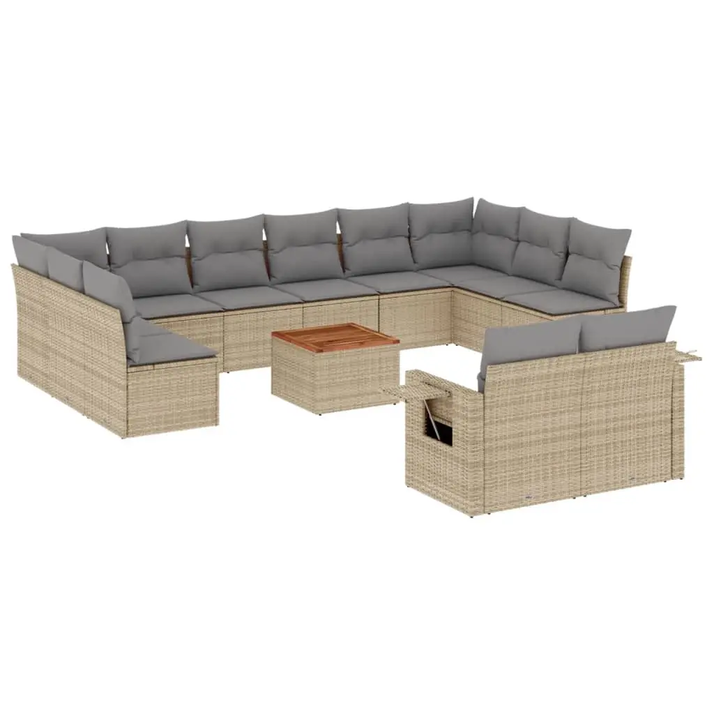 13 Piece Garden Sofa Set with Cushions Beige Poly Rattan 3224799 - Furniture