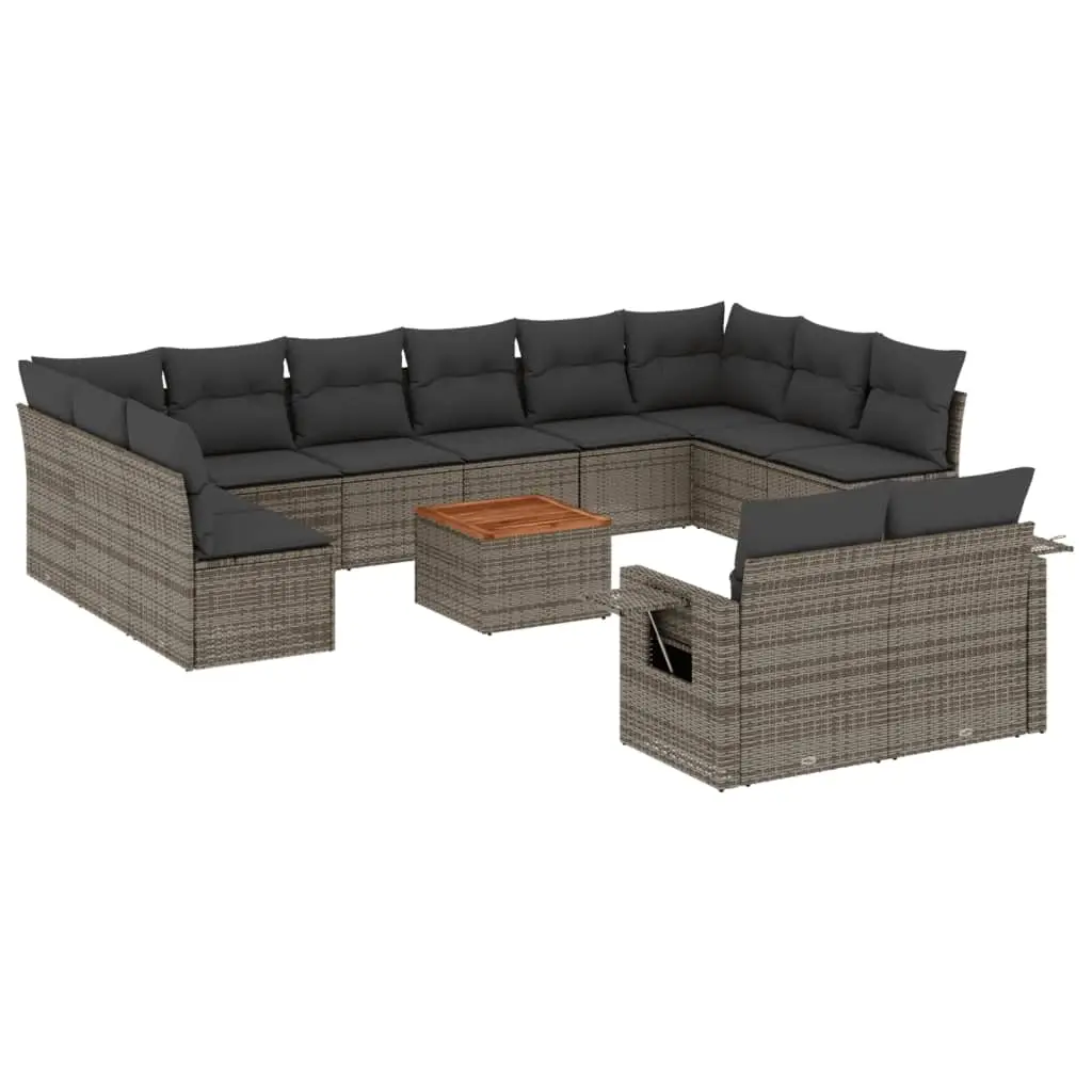 13 Piece Garden Sofa Set with Cushions Grey Poly Rattan 3224800 - Furniture