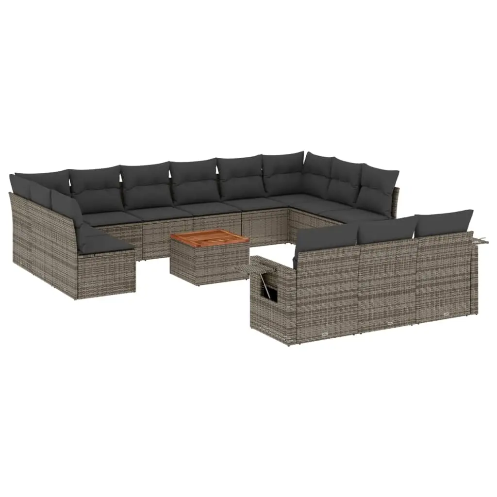 14 Piece Garden Sofa Set with Cushions Grey Poly Rattan 3224807 - Furniture
