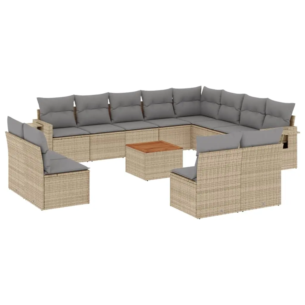 13 Piece Garden Sofa Set with Cushions Beige Poly Rattan 3224813 - Furniture