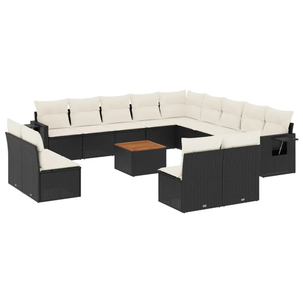 14 Piece Garden Sofa Set with Cushions Black Poly Rattan 3224817 - Furniture