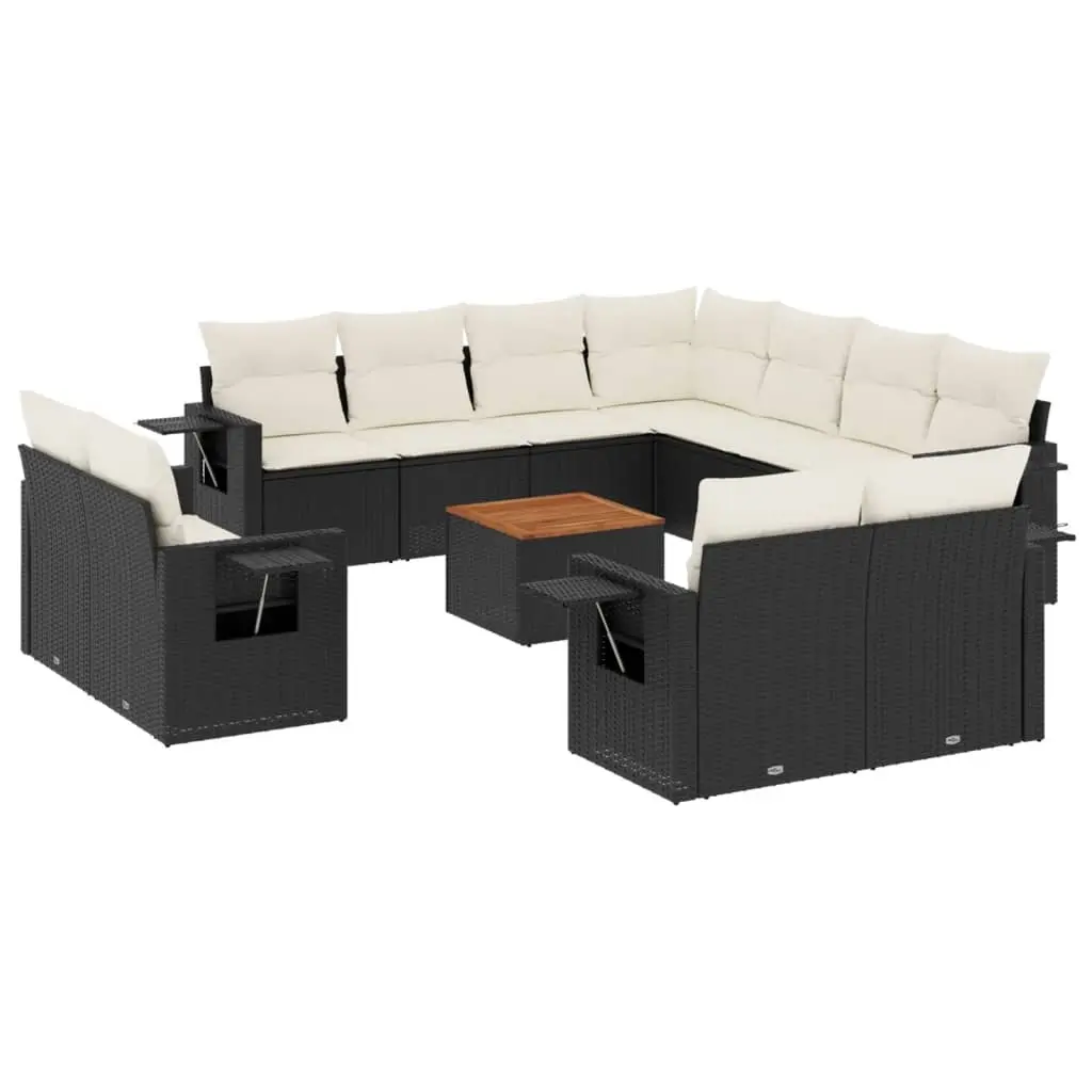 12 Piece Garden Sofa Set with Cushions Black Poly Rattan 3224824 - Furniture