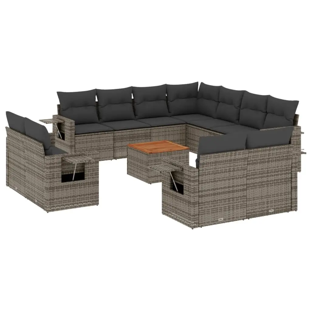 12 Piece Garden Sofa Set with Cushions Grey Poly Rattan 3224828 - Furniture