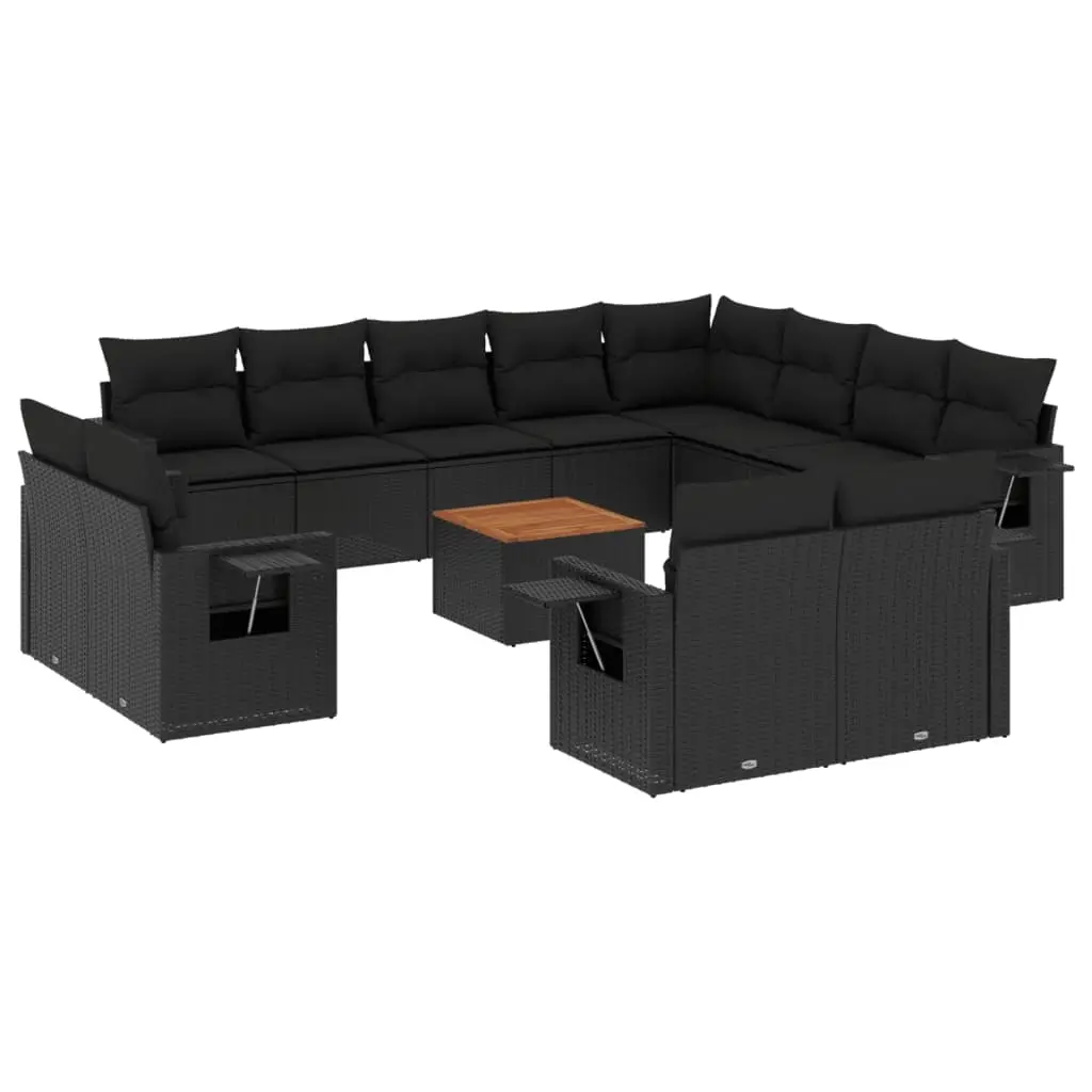 13 Piece Garden Sofa Set with Cushions Black Poly Rattan 3224830 - Furniture