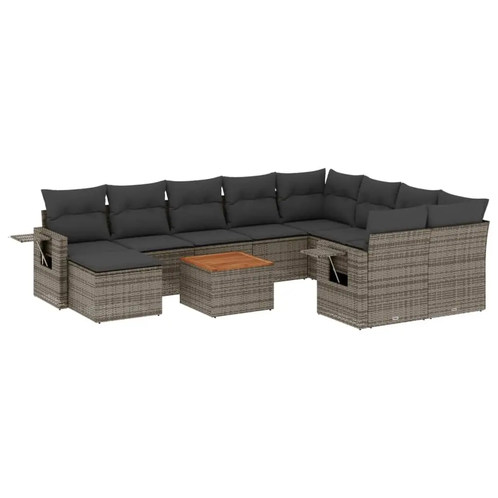 11 Piece Garden Sofa Set with Cushions Grey Poly Rattan 3224856 - Furniture