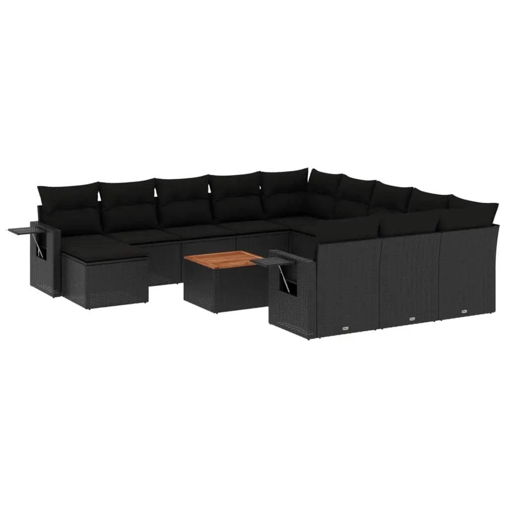 13 Piece Garden Sofa Set with Cushions Black Poly Rattan 3224865 - Furniture