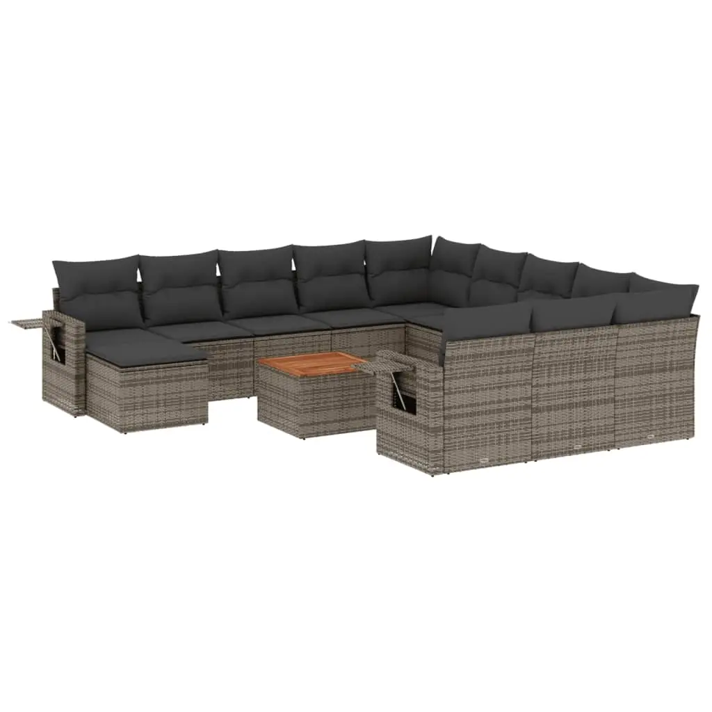 13 Piece Garden Sofa Set with Cushions Grey Poly Rattan 3224870 - Furniture