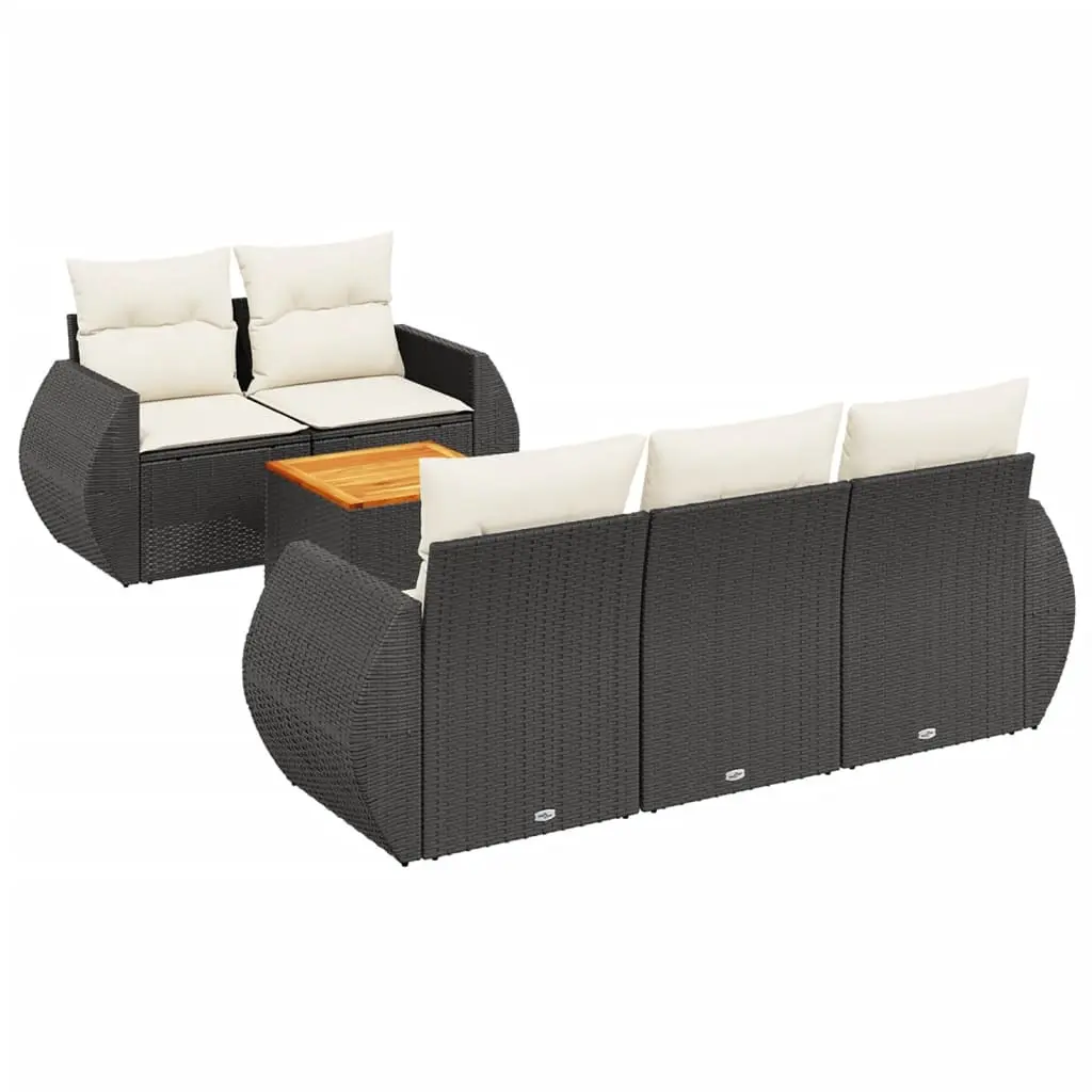 6 Piece Garden Sofa Set with Cushions Black Poly Rattan 3224887 - Furniture