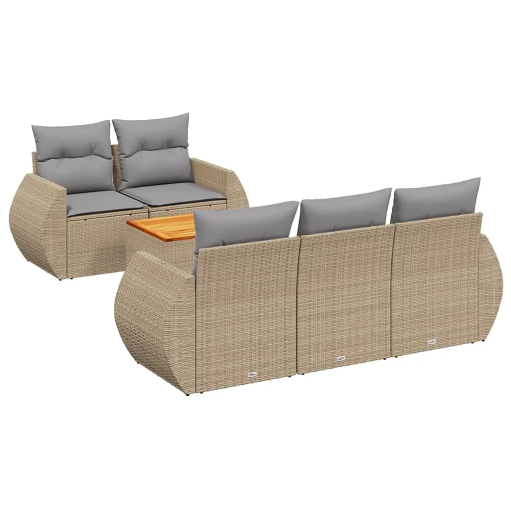 6 Piece Garden Sofa Set with Cushions Beige Poly Rattan 3224890 - Furniture