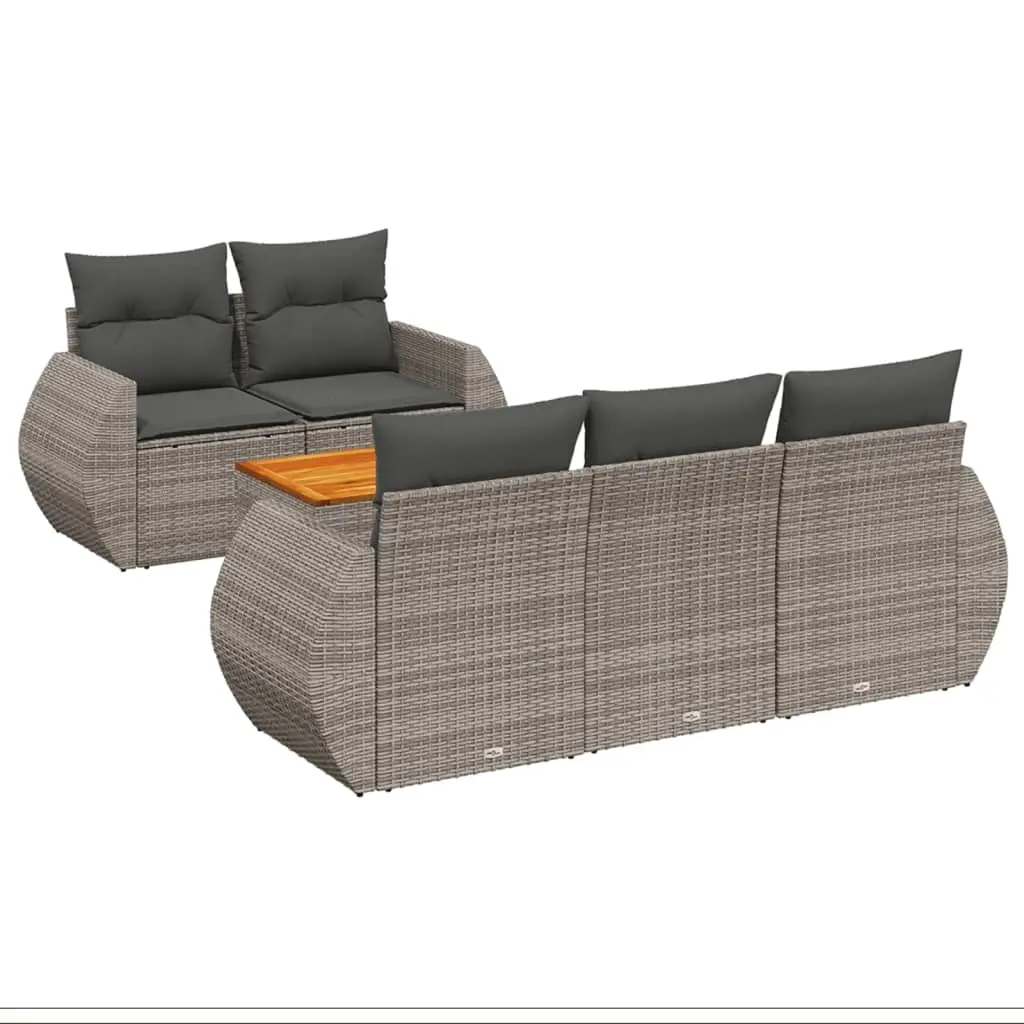 6 Piece Garden Sofa Set with Cushions Grey Poly Rattan 3224891 - Furniture