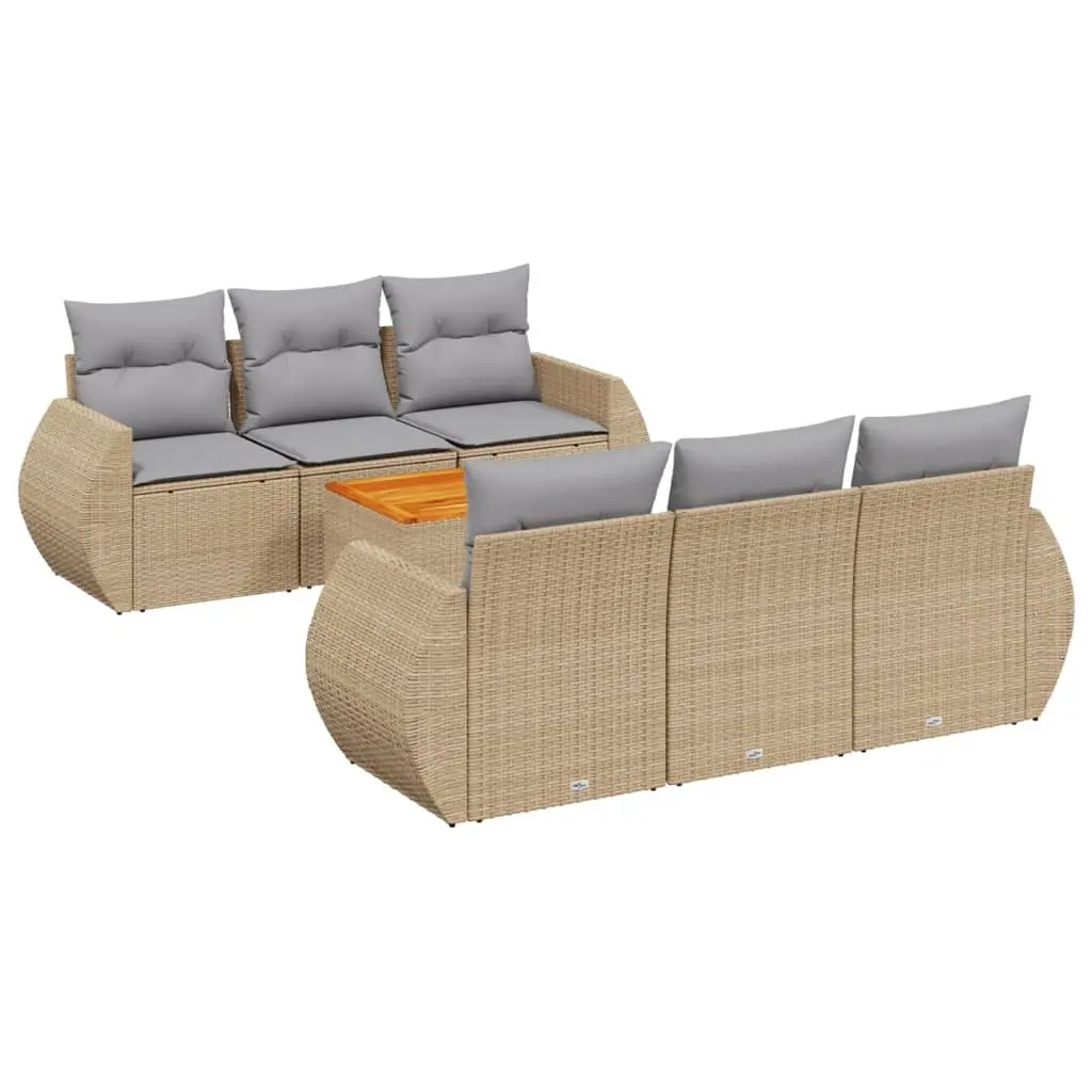 7 Piece Garden Sofa Set with Cushions Beige Poly Rattan 3224897 - Furniture
