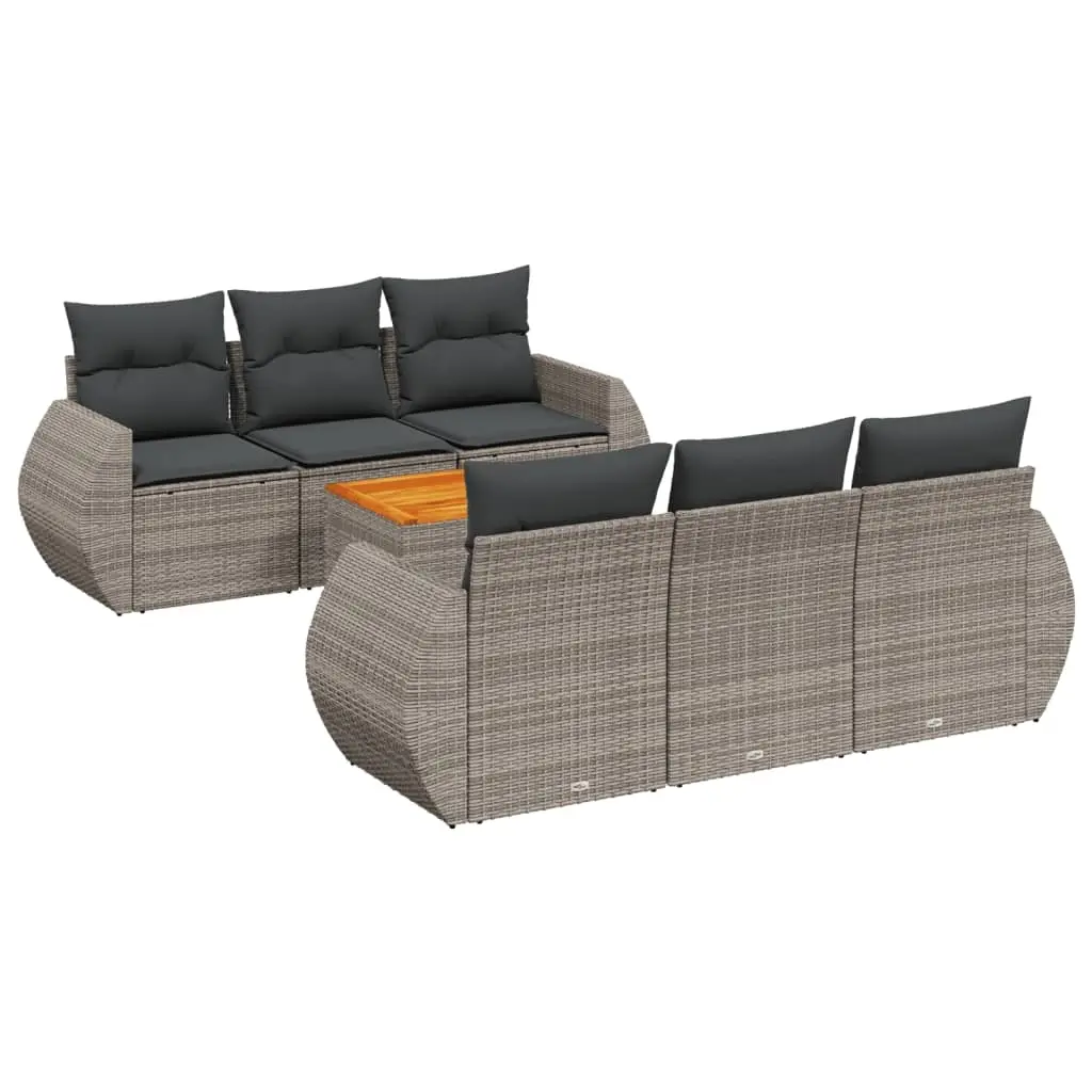 7 Piece Garden Sofa Set with Cushions Grey Poly Rattan 3224898 - Furniture