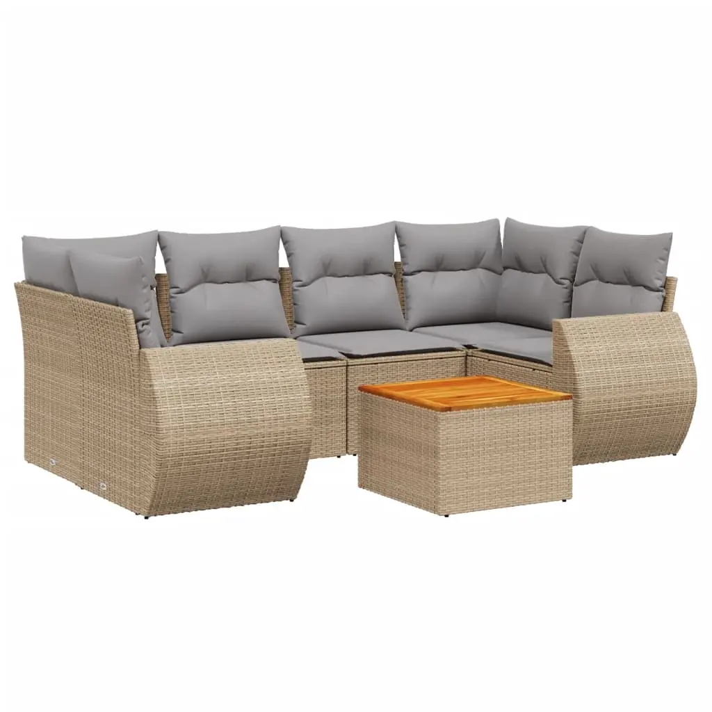 7 Piece Garden Sofa Set with Cushions Beige Poly Rattan 3224904 - Furniture