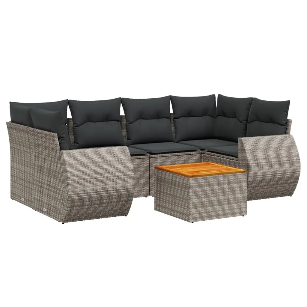 7 Piece Garden Sofa Set with Cushions Grey Poly Rattan 3224905 - Furniture