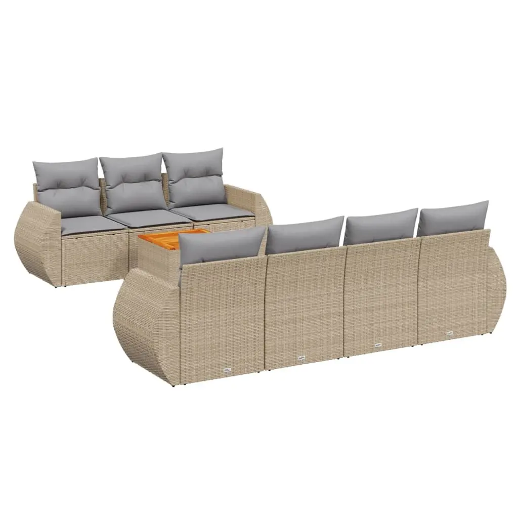 8 Piece Garden Sofa Set with Cushions Beige Poly Rattan 3224911 - Furniture