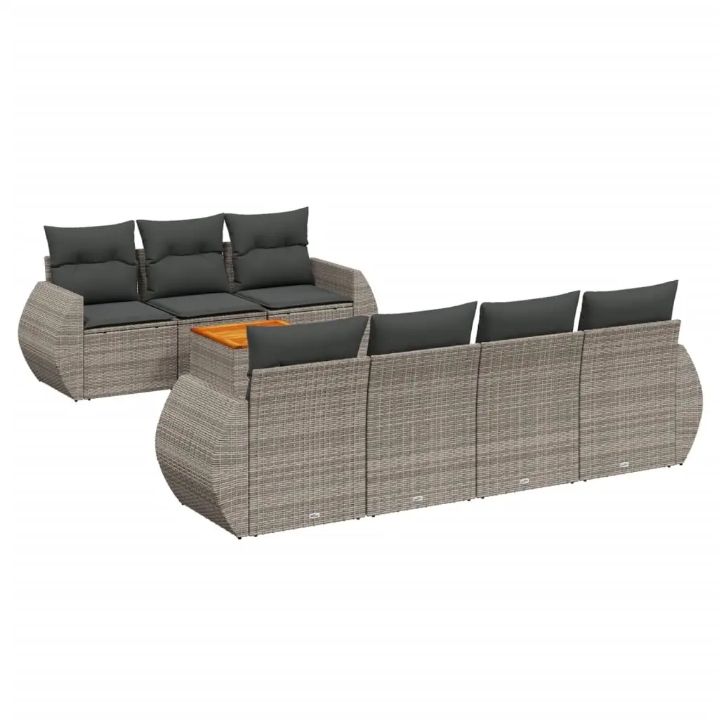 8 Piece Garden Sofa Set with Cushions Grey Poly Rattan 3224912 - Furniture