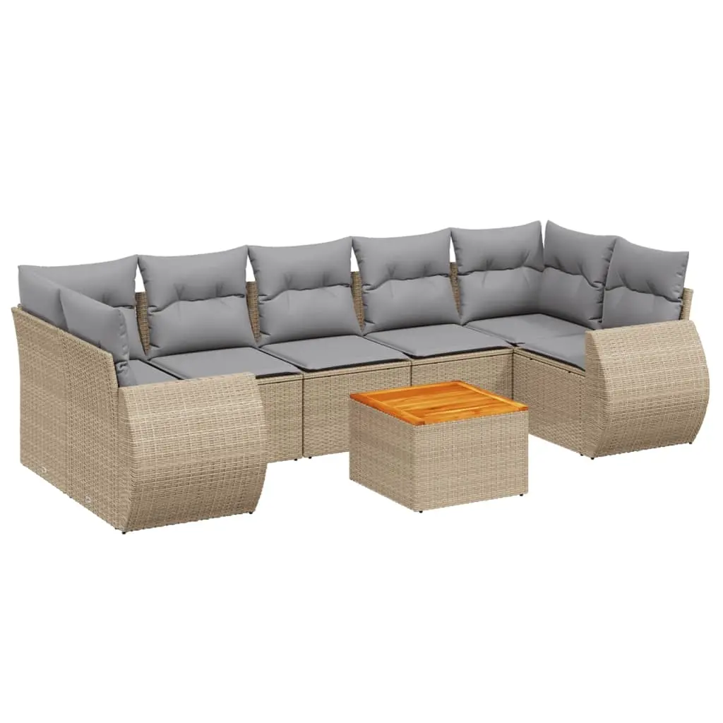 8 Piece Garden Sofa Set with Cushions Beige Poly Rattan 3224918 - Furniture