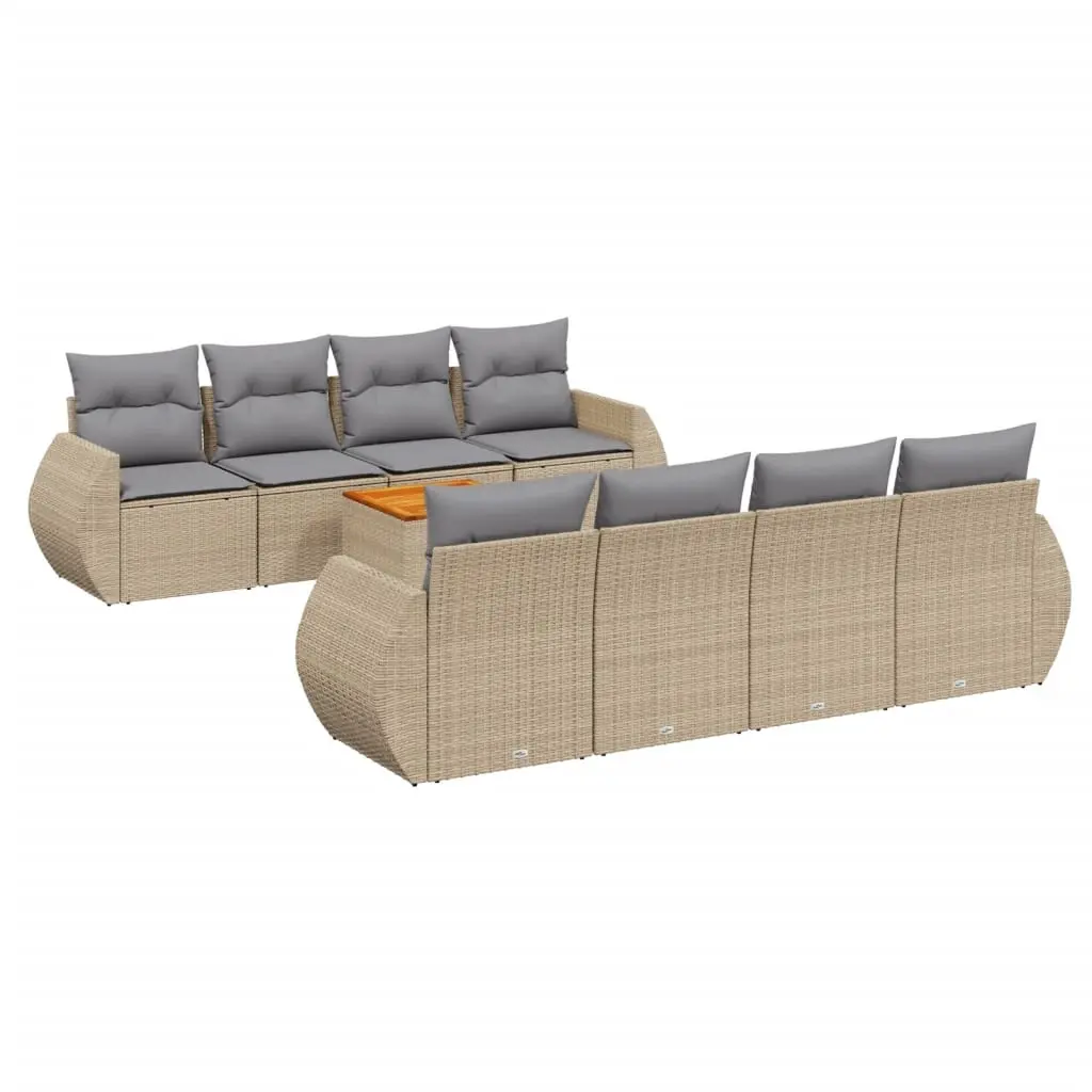 9 Piece Garden Sofa Set with Cushions Beige Poly Rattan 3224925 - Furniture