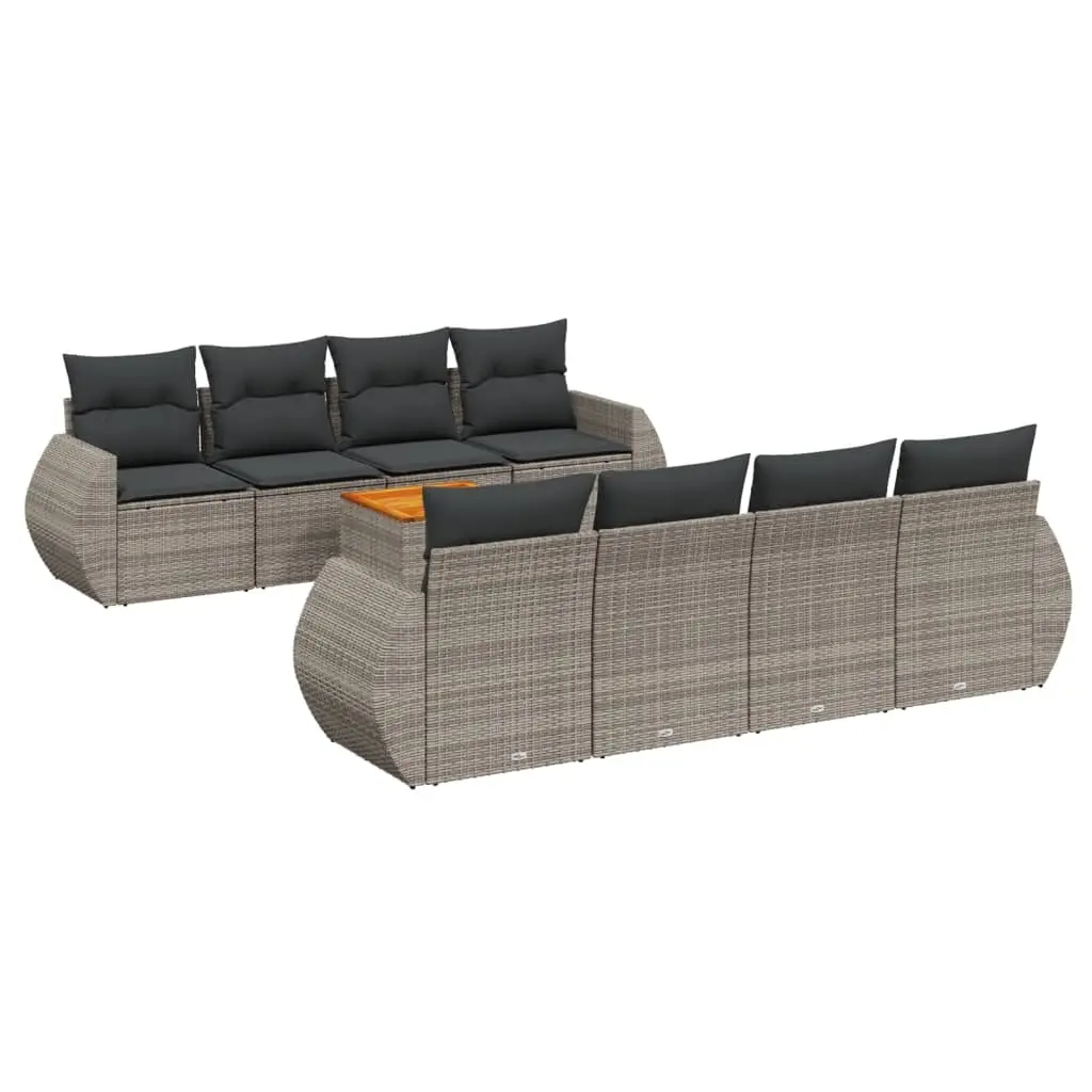 9 Piece Garden Sofa Set with Cushions Grey Poly Rattan 3224926 - Furniture