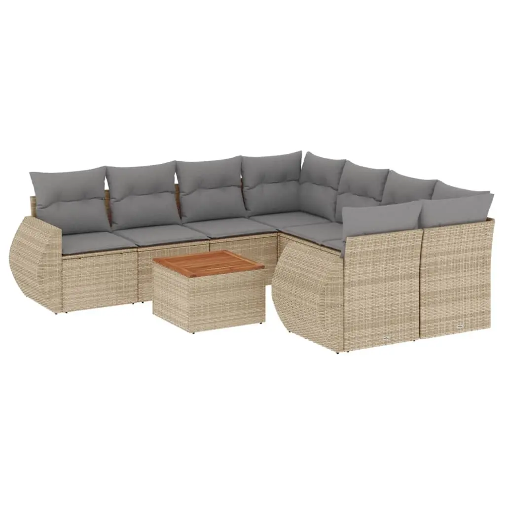 9 Piece Garden Sofa Set with Cushions Beige Poly Rattan 3224932 - Furniture
