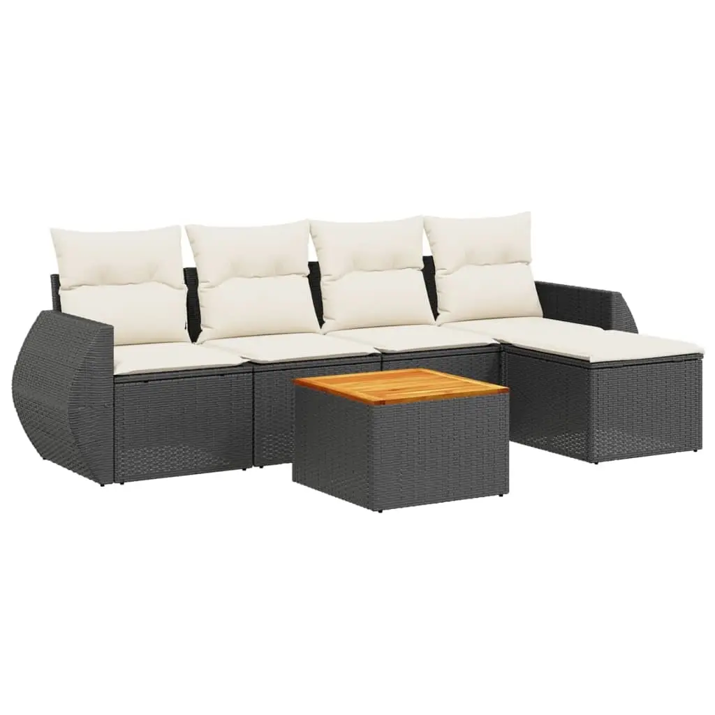 6 Piece Garden Sofa Set with Cushions Black Poly Rattan 3224978 - Furniture