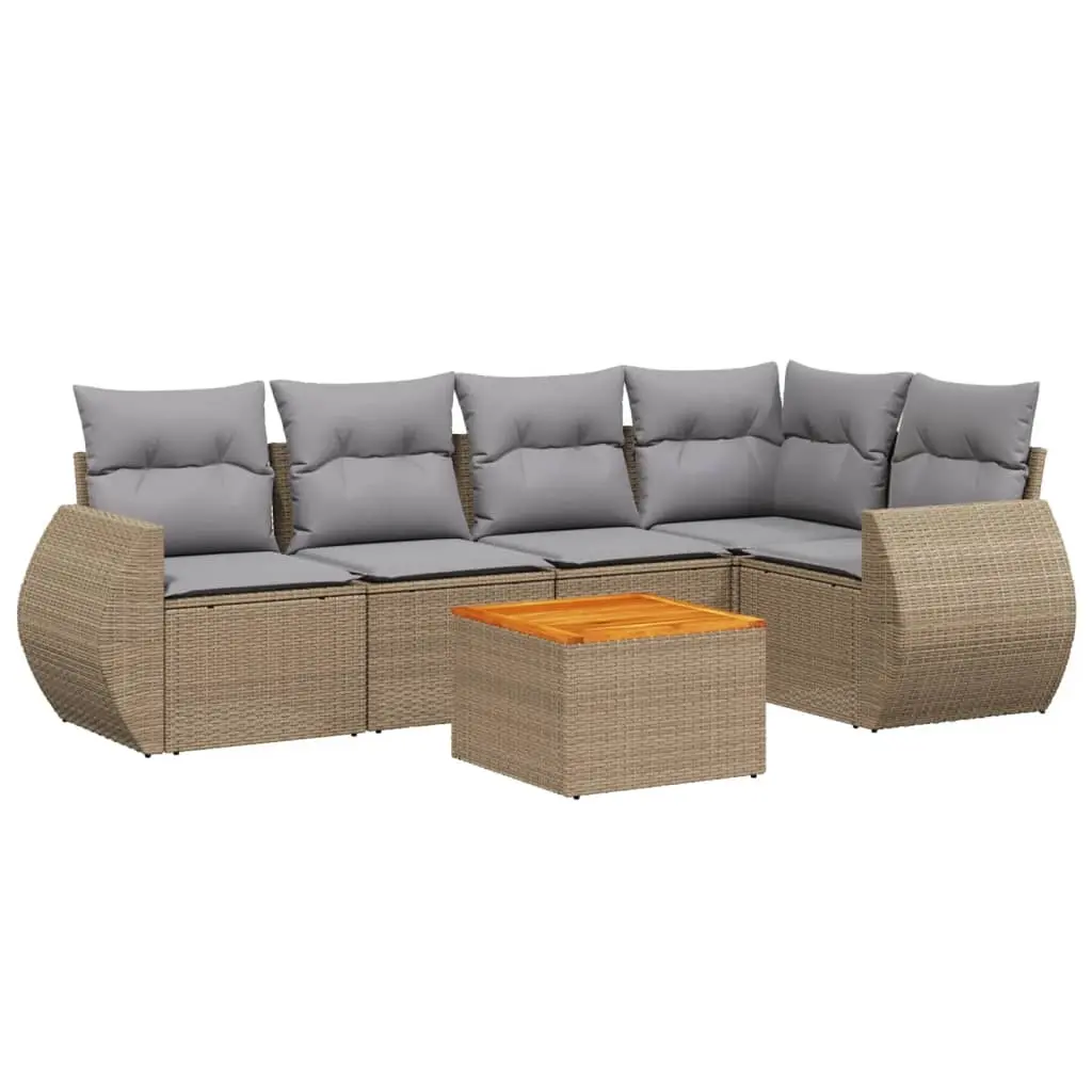 6 Piece Garden Sofa Set with Cushions Beige Poly Rattan 3224995 - Furniture