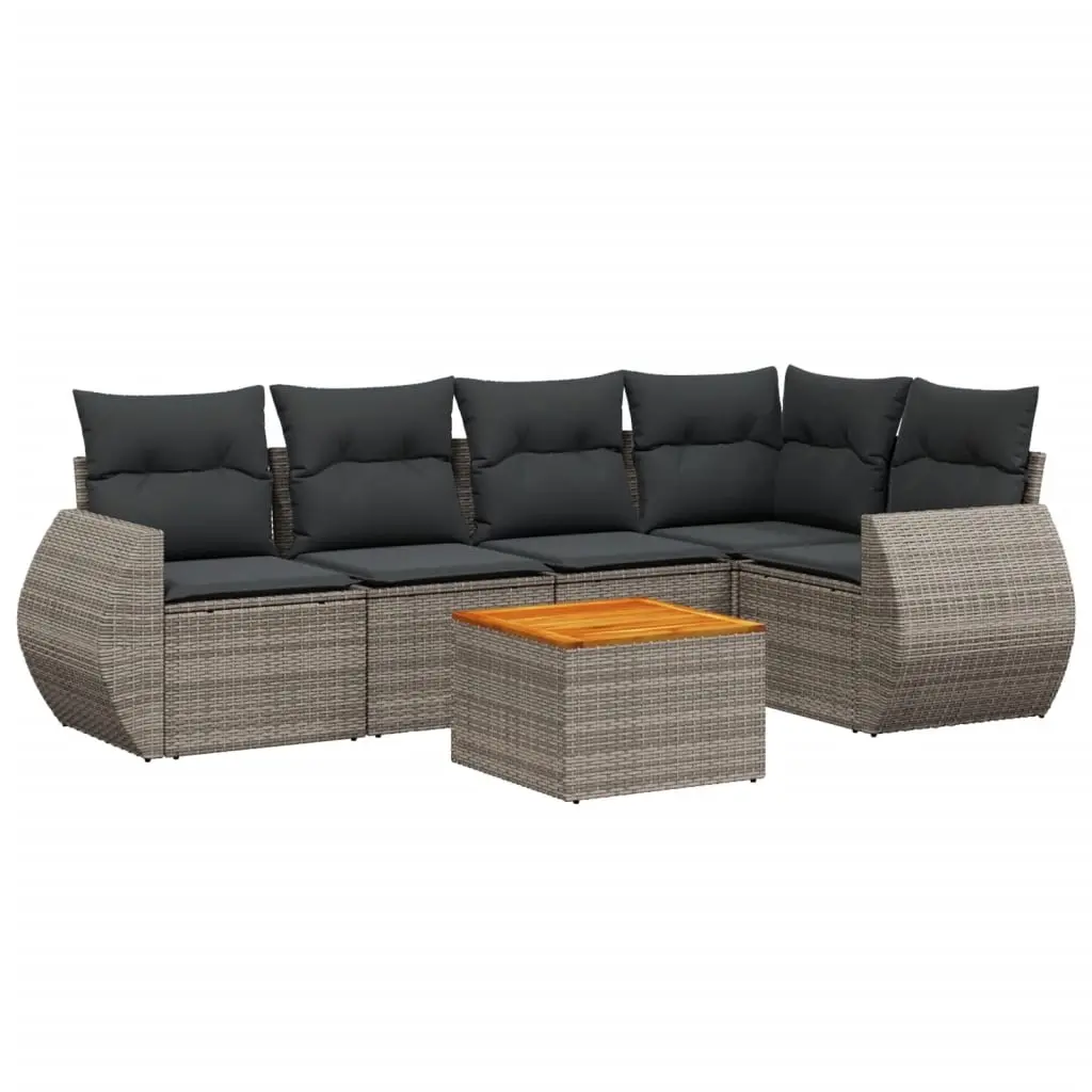 6 Piece Garden Sofa Set with Cushions Grey Poly Rattan 3224996 - Furniture