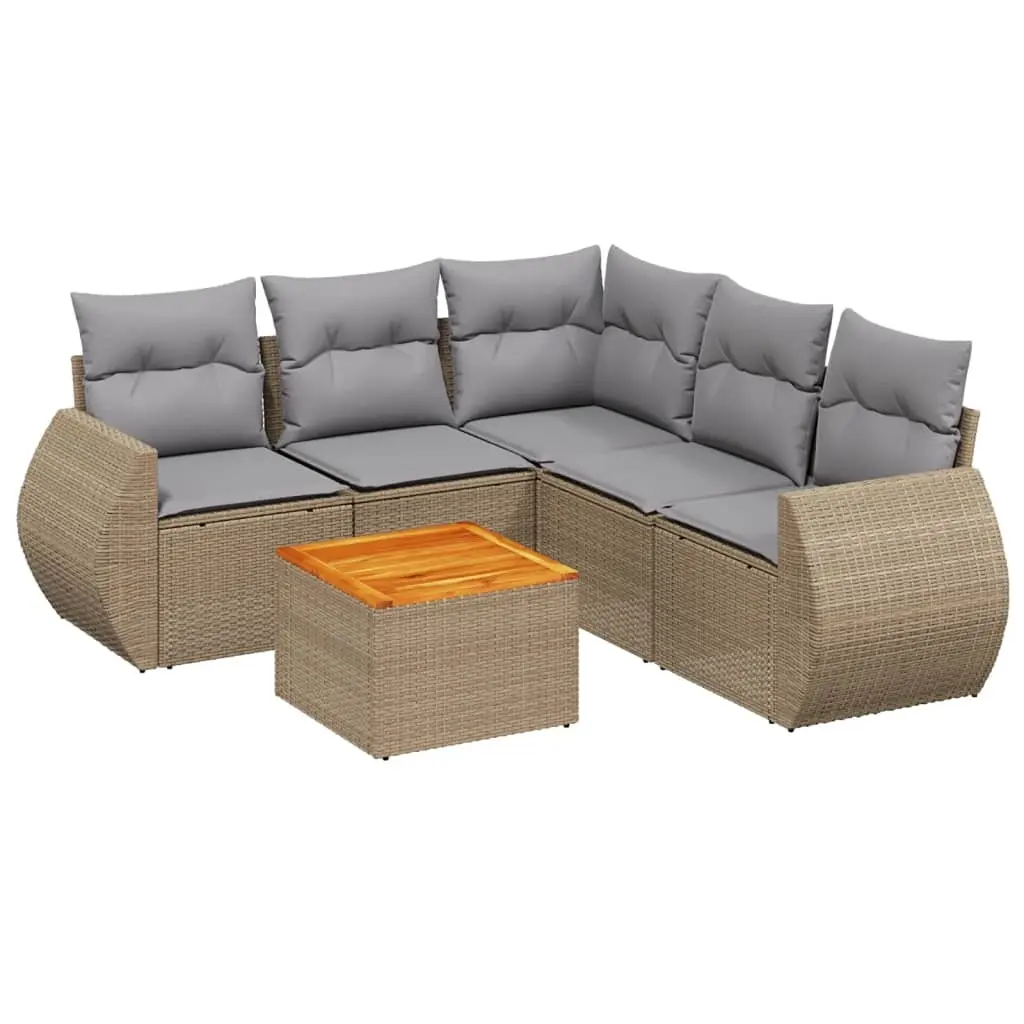 6 Piece Garden Sofa Set with Cushions Beige Poly Rattan 3225002 - Furniture