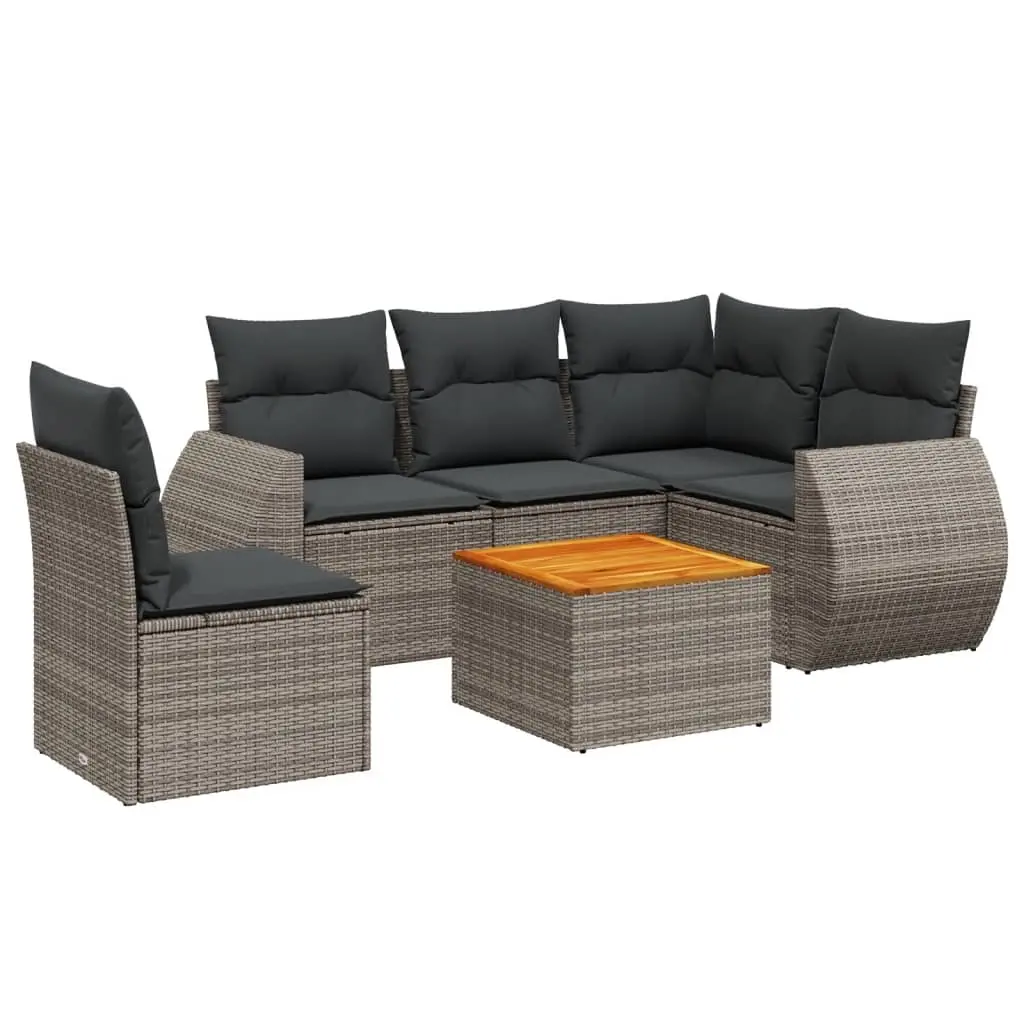 6 Piece Garden Sofa Set with Cushions Grey Poly Rattan 3225010 - Furniture
