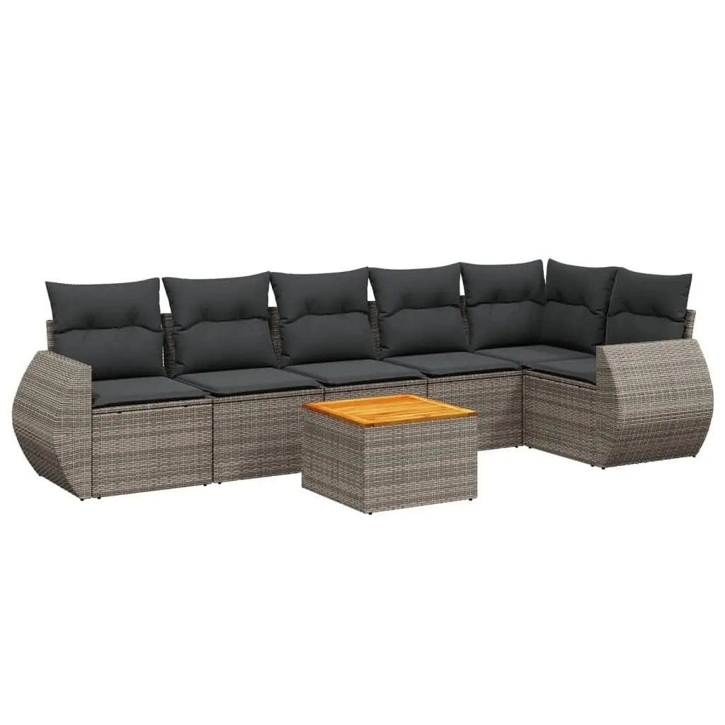 7 Piece Garden Sofa Set with Cushions Grey Poly Rattan 3225017 - Furniture
