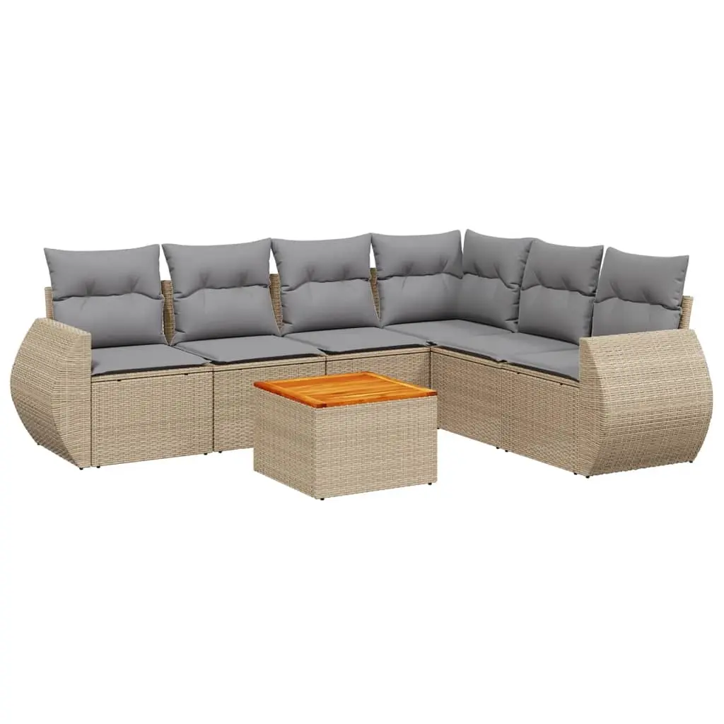7 Piece Garden Sofa Set with Cushions Beige Poly Rattan 3225023 - Furniture
