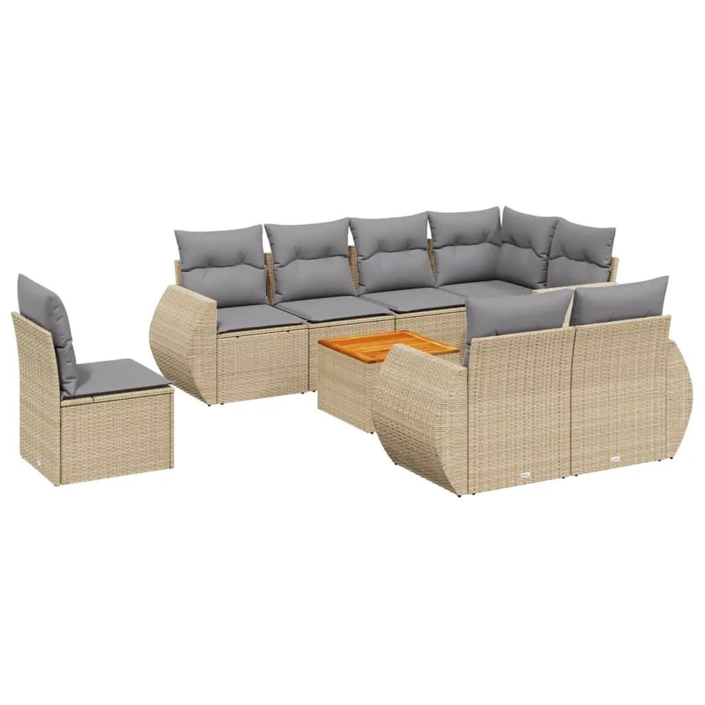 9 Piece Garden Sofa Set with Cushions Beige Poly Rattan 3225100 - Furniture