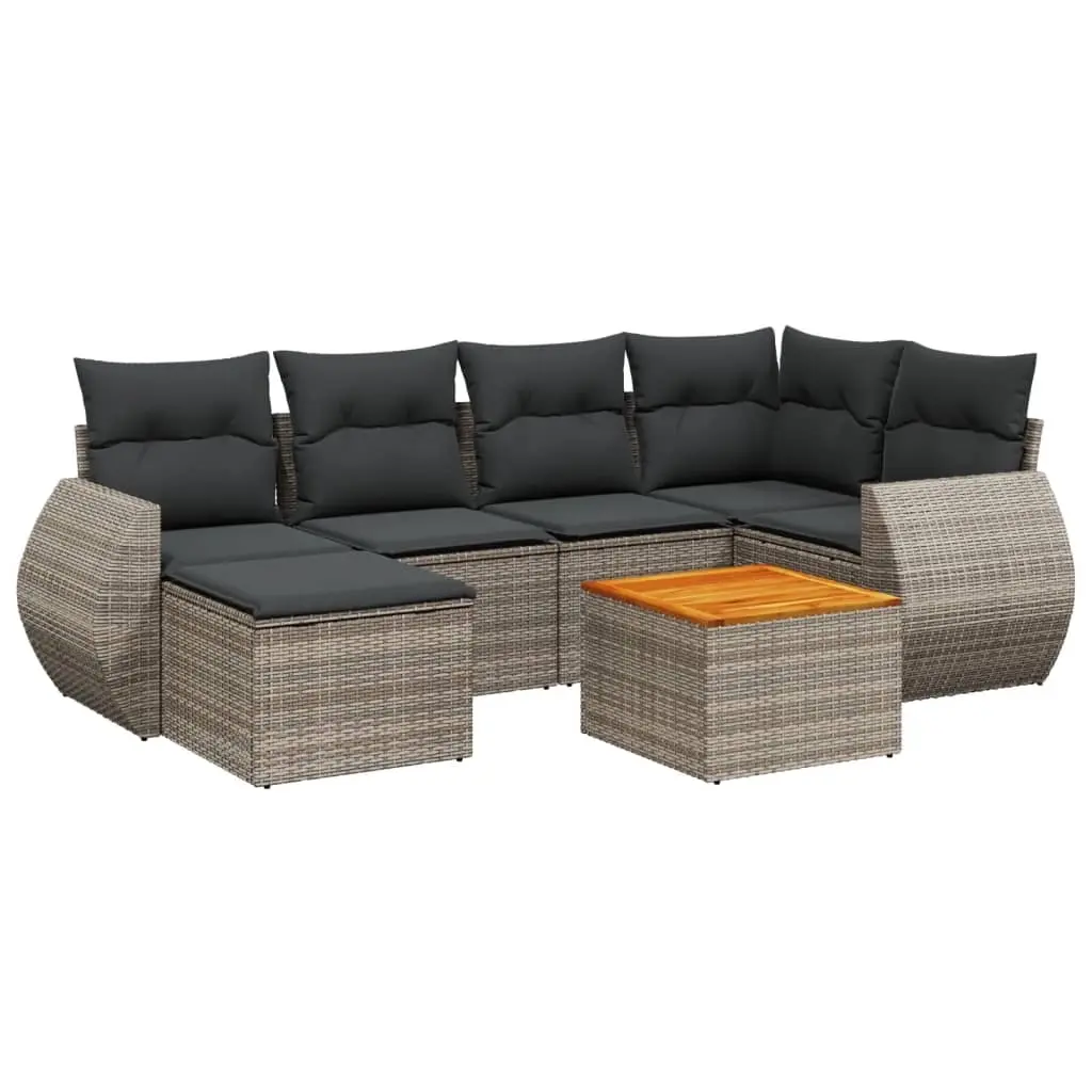 7 Piece Garden Sofa Set with Cushions Grey Poly Rattan 3225108 - Furniture