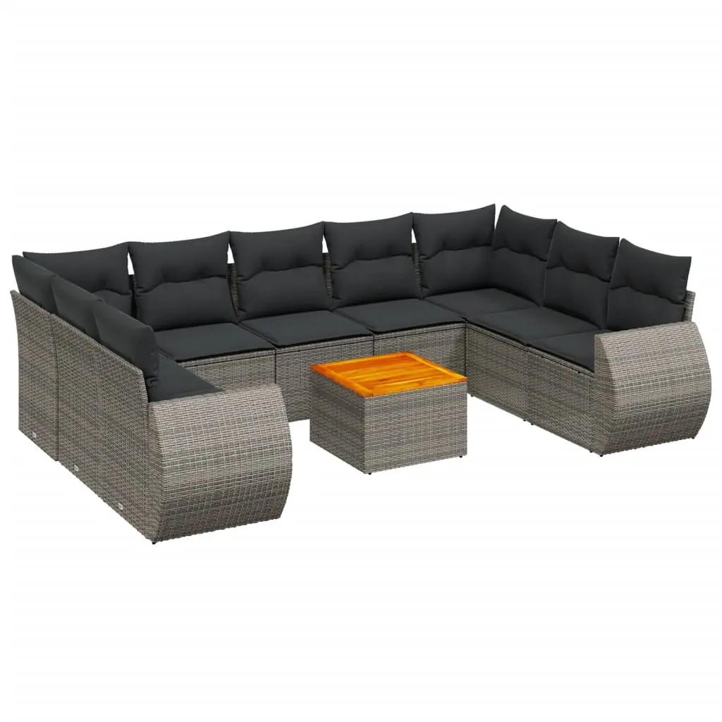 10 Piece Garden Sofa Set with Cushions Grey Poly Rattan 3225150 - Furniture