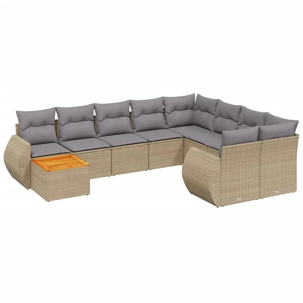 10 Piece Garden Sofa Set with Cushions Beige Poly Rattan 3225170 - Furniture