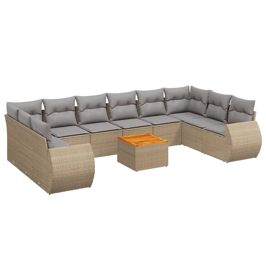11 Piece Garden Sofa Set with Cushions Beige Poly Rattan 3225177 - Furniture